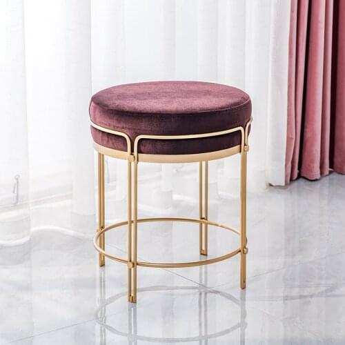 Ladys Room Luxury Soft Velvet Ottoman Stool Pouf Nordic Gold Metal Cloakroom Dressing Living Room Sofa Door Side Footrest SeatF