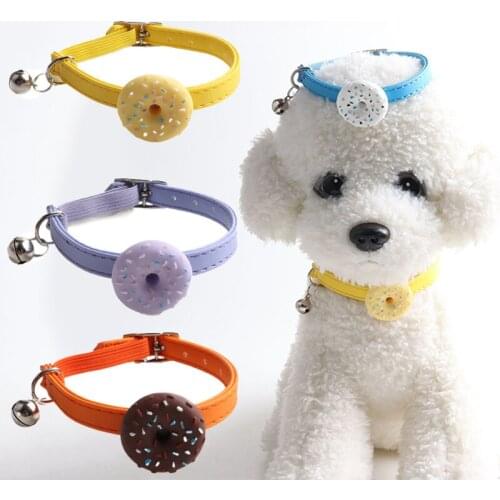 1PC Dog Cat Collar PU Leather Donuts Love Cake For Small Puppy Adjustable Creative Cute Dog Necklace Personal Pet Accessories