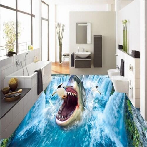 Beibehang Personalized custom background 3D shark waterfall Penguin aesthetic visual tiles thick waterproof wearable painting