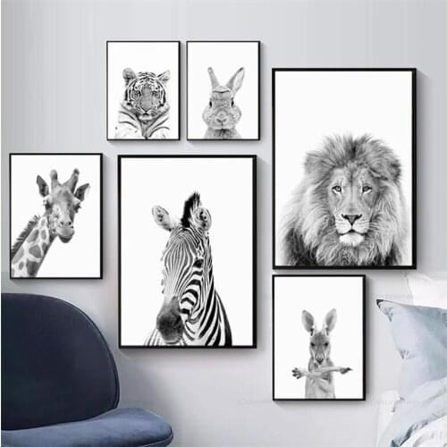 Animal Poster Wall Pictures For Children Bedroom Cute Rabbit Painting Home Lion Poster Decor Modern Wall Charts Canvas