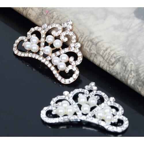 2pcs/lot Pearl Crown Rhinestone Buttons for Diy Girls Women Hair Accessories Wedding Party Bride Hair Embellishment Buttons
