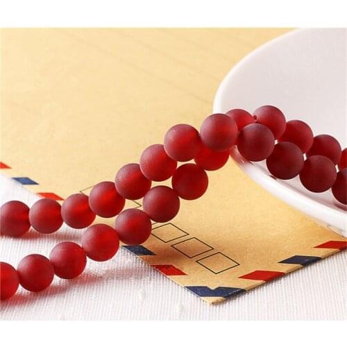 RONGQING Red Matte Semi-finished Beads Round Natural Stone Beads for Jewelry Making DIY Accessories