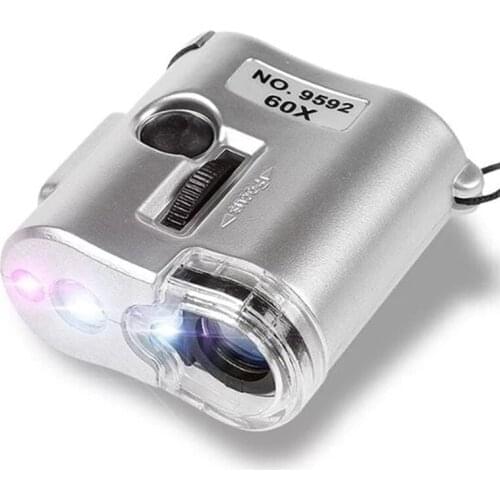 Handheld Portable 60X Magnifying Glass Magnifier with LED Light Mini Pocket Microscope with UV Detector Lamp Physics EM88