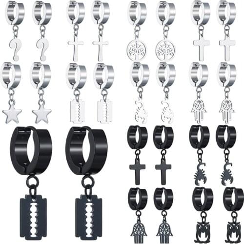 1 Pair Punk Black Multiple Styles Stainless/Titanium Steel Stud Earrings For Men Women Gothic Street Pop Hip Hop Ear Jewelry