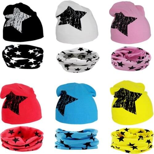 New Fashion Stars Solid Children Hat Scarf Set Autumn Winter Girls Boys Caps Baby Kids Hat Scarf Set Child Caps Baby Cap Set