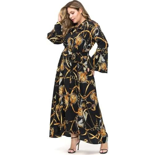 Chiffon Plus Size Abaya Dress Women Lapel Lace-up Slim Fit A-line Shirt Dresses Moroccan Caftan Islamic Clothes party Vestidos