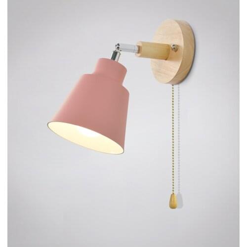 Modern Bedroom Bedsides Wooden Wall Lamps E27 Sconces Wall Light for Nordic Home Corridor 4 Color with Switch Freely Rotatable