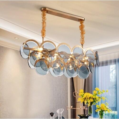 Modern chandeliers for living room home decor rectang smoke gray glass light fixtures new luxury led hanging lamps