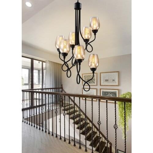 Modern Simple American Art Black Iron Pendant Light Glass Cup For Staircase Dinging Room Bar Hanging Lighting E27 Ing hanging
