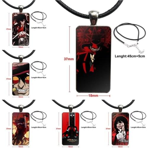 Special Anime Alucard Hellsing Glass Cabochon Choker Pendant Rectangle Necklace Stainless Steel Color Jewelry For Women Kids