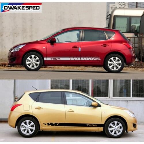 Racing Sport Stripes For Nissan Tiida Both Side Car Door Skirt Sticker Auto Body Decor Vinyl Decals