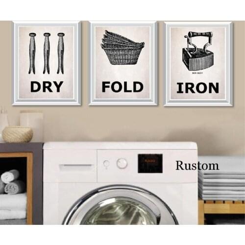 Laundry Wall Decor Retro Poster Vintage Canvas Pictures for Living Room Wash Dry Fold Painting On The Wall Frameless
