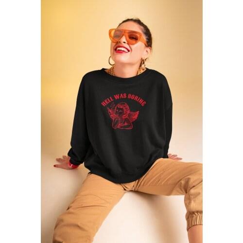 Cherub Angel hell was boring cute Sweatshirt funny women fashion hipster unisex outfit quote graphic grunge Jumper Pullovers top