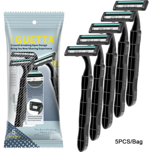 IGUETTA Men Razor For Face and Legs Yellow 5pcs Disposable Razor Two-Layer Blade Comfortable Manual Razor