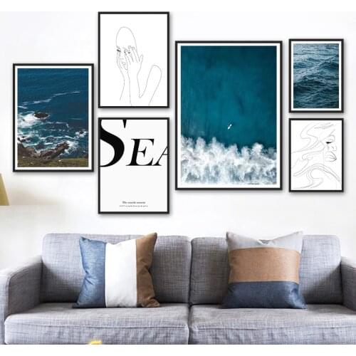 Sea Reef Waves Surf Ocean Girl Line Quote Wall Art Canvas Painting Nordic Posters And Prints Wall Pictures For Living Room Decor