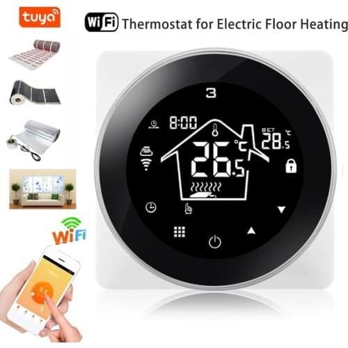 WiFi Round Thermostat for Electric UnderFloor Heating Cable Mat Infrared Panel Tuya Google Home Alexa