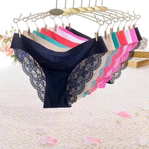 Sexy Womens Panties Seamless Lingerie Transparent Lace Bikini Briefs Lady Girl Underwear Cotton Fabric Intimates Top 1/2/3pcs