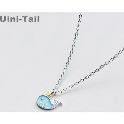 Uini-Tail hot new 925 sterling silver Korean fashion sweet blue small whale necklace sweet cute high quality jewelry GN846