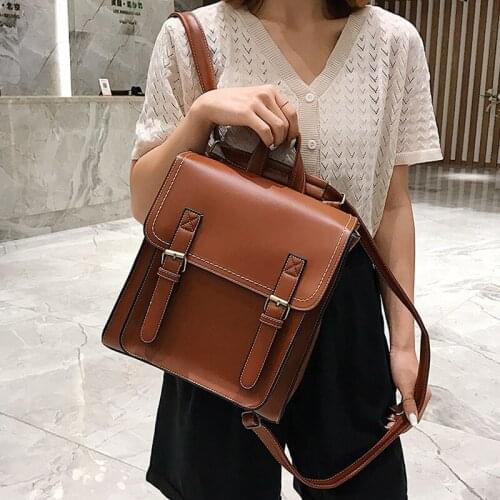 High Quality Womens Vintage Backpack Pu Leather Bag Female Backpack Fashion School Bag for Girls Leisure Shoulder Bag Sac A Dos