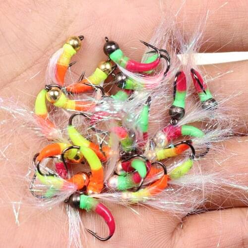 Wifreo 4PCS UV Glow Tungsten Beadhead Fishing Flies Fluorescent Ice Fishing Nymph Fly Fishing Lure Fast Sinking Trout Fly Lures