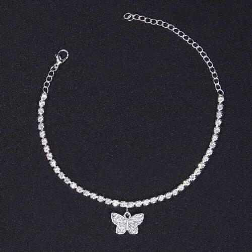 Boho Jewelry Butterfly Charm Leg Bracelet Bling Iced Out Cubic Zirconia Anklets For Women Crystal Palm Tree Leaf Tornozeleiras