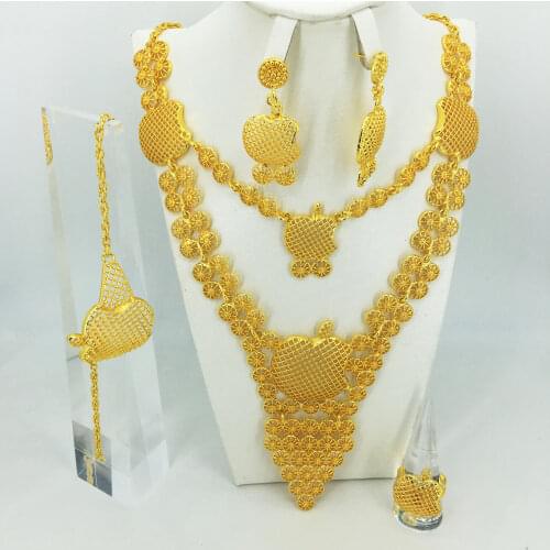 Fashion Wedding Bridal Crystal Rhinestone Jewelry Sets African Beads Dubai Gold Color Statement Jewellery Costume