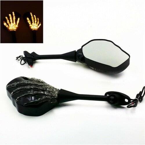 LED Skull Integrated Turn Signal Mirror For Honda 03-12 CBR600RR 04-07 CBR1000RR