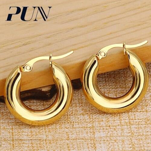 Pun Womens simple round thick steel hoop earrings, hoop earrings, stainless steel individual earrings, large gold hoop earrings