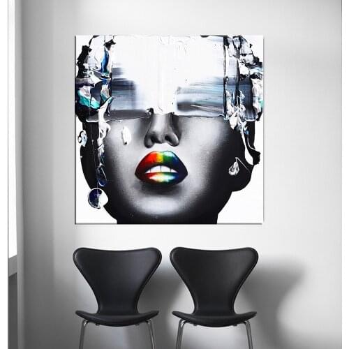 Woman Portrait Poster Printing Wall Pictures for Living Room Abstract Portrait Rainbow Lips Art Canvas Prints Home Decoration