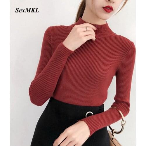 SEXMKL 2020 Autumn Winter Sweater Women Turtleneck Pullover Knit Sweater Long Sleeve Korean Ladies Tops Elastic Slim Sweaters