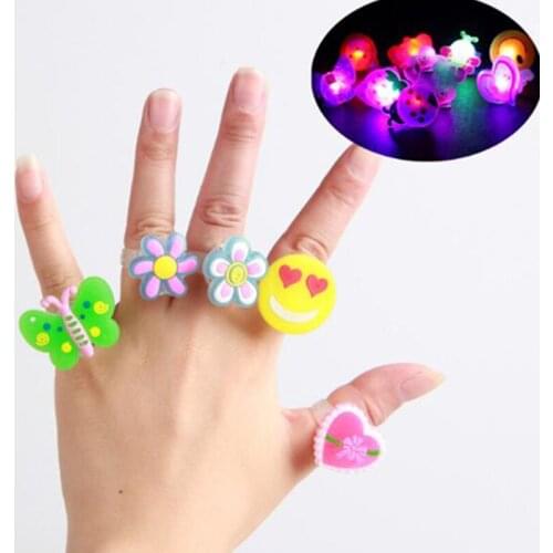 20pcs Cute Cartoon Flashing Finger Ring LED Light Glow Finger Ring Jewelry Party In The Black Night Blinking Glow Children Toys