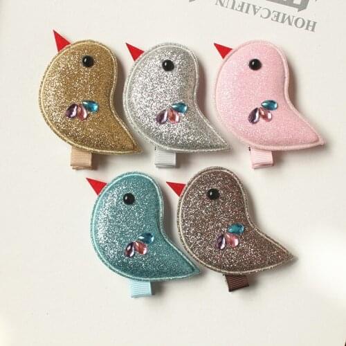 20pcs/lot Modish Cartoon Girls Glitter Felt Bird Hair Clips Bestseller Animals Barrettes Lovely Crystal Animal Children Hairpin
