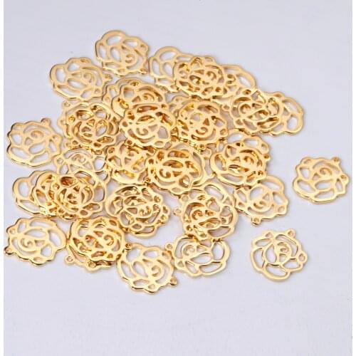 ASON100 Pcs/Lot Rose Pendant 316L Stainless Steel Flowers Charm Wholesale Gold Silver Color For Necklace Bracelet Jewelry Making