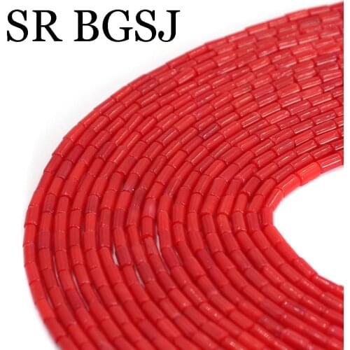 Free Shipping 2x4mm Column Tube Red Natural Sea Bamboo Coral Jewelry DIY Findings Seed Beads Strand 15"