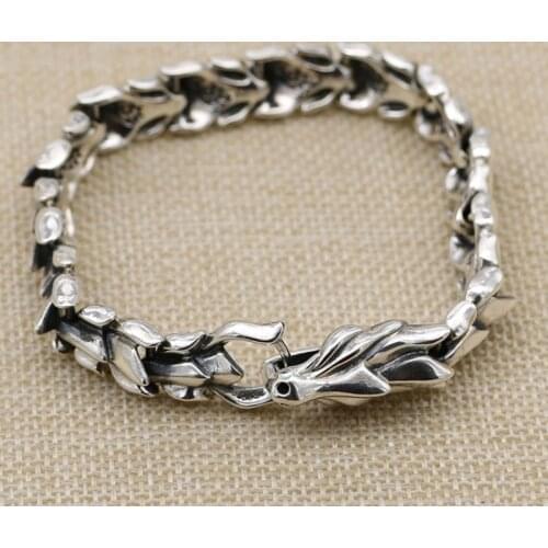 Real 925 Sterling Silver men women Domineering dragon Punk Rock chain bangle Bracelet fashion jewelry gift A4481