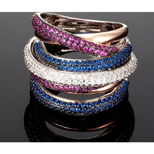Zlxgirl brand wedding rings jewelry hot sale blue red white mirco paved zircon copper finger rings fashon womens couple gifts