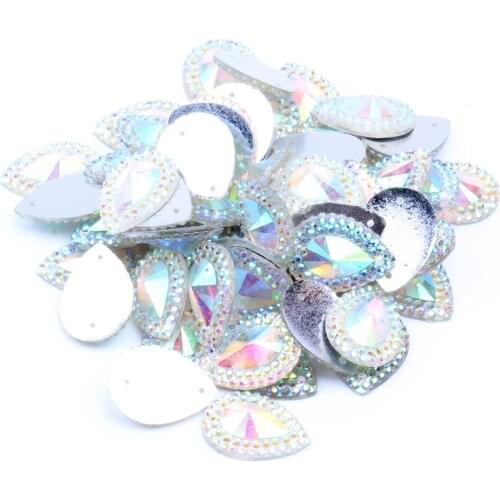 Tear Drop Flatback Sew On Beads 13x18mm 100/40pcs 8 Colors Resin Rhinestones Appliques For Wedding Dress Accessories