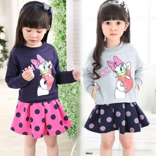 2019 Spring children girls clothing set mouse clothes tops Donald Duck Sweatshirts+skirt Dot baby kids 2 pcs suit bunny