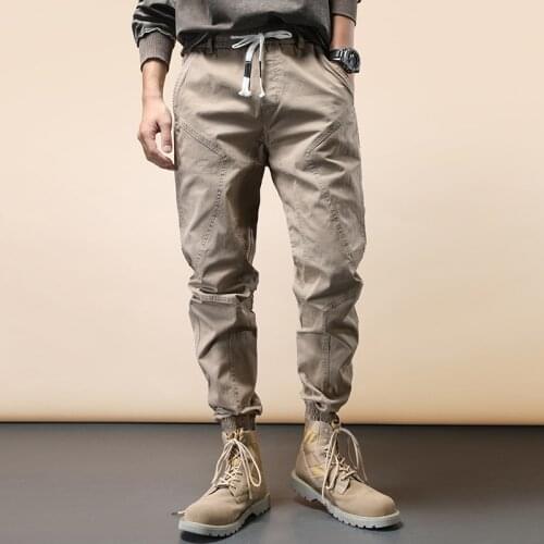 American Streetwear Fashion Men Jeans Loose Fit Spliced Designer Casual Ankle Banded Cargo Pants Men Overalls Hip Hop Joggers