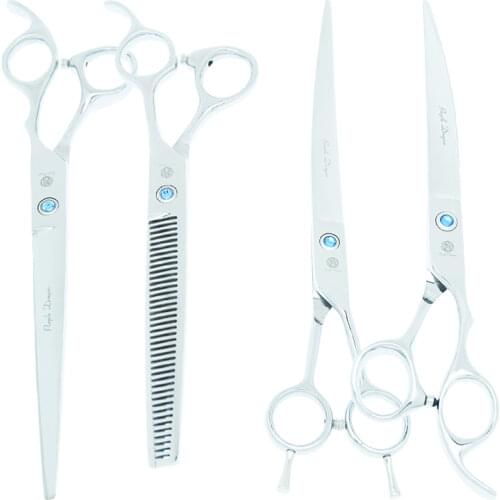 Purple Dragon 8" Professional Pets Scissors for Dog Grooming Curved Cutting Tijeras Thinning Shears Animals Hair Trimmers B0042B