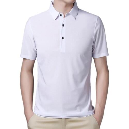 T-shirt Solid Color Turn Down Collar Men Short Sleeve Slim Shirt Top for Summer Polo- Shirts
