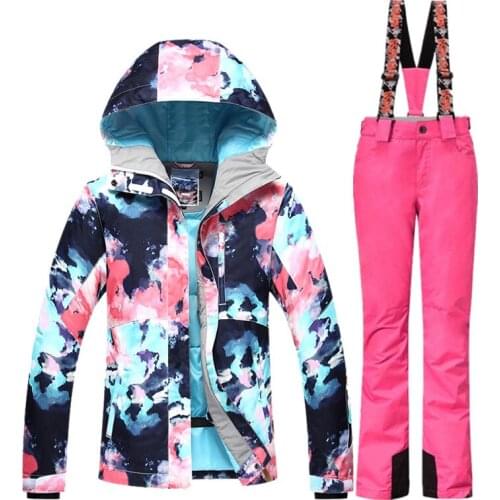 GSOU SNOW Snowboard Suit Winter Women Ski Jacket Pants Waterproof Breathable Ski Suit Wind Resistant Outdoor Sport Coat