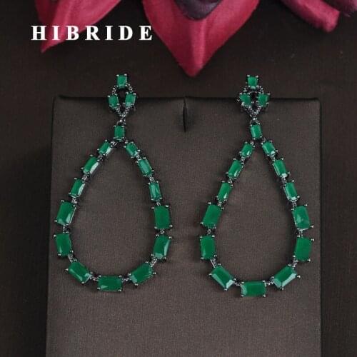 HIBRIDE New Arrival Brazil Style Green Cubic Zirocnia Pendientes Earrings For Women Bride Wedding Brincos Boucle d'oreille E-699