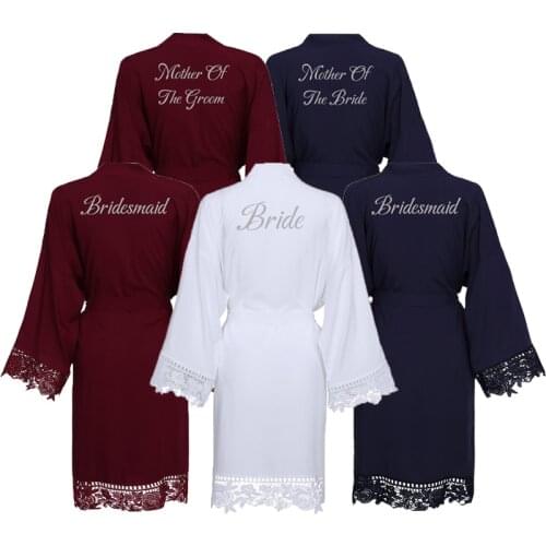 Owiter Cotton Lace Robes with Lace robe Bride Bridesmaid Robes Women Wedding Bridal Robe Sleepwear Bathrobe Plus Size Silver