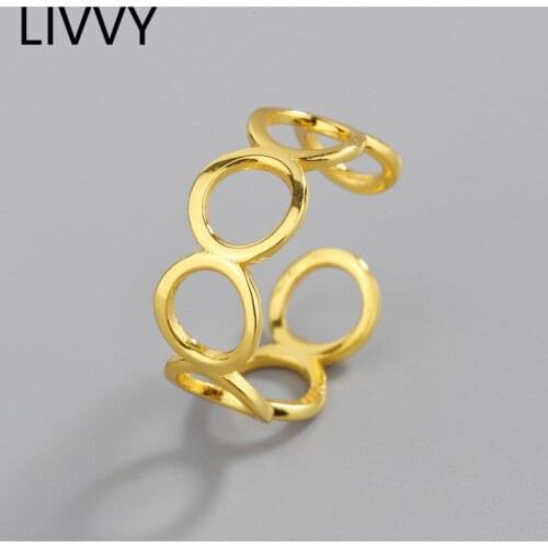 LIVVY Silver Color Geometric Rings For Women Fashion Rose Gold Zircon Resizable Rings Wedding Jewelry 2021 Trend