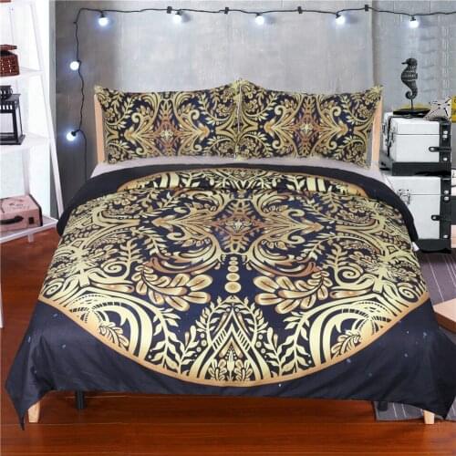 Golden Flores Printed Bedding Set,Twin Full Queen King Size Bohemian Bedclothes 3D Fashion Duvet Cover 3Pcs Bed Cover Pillowcase