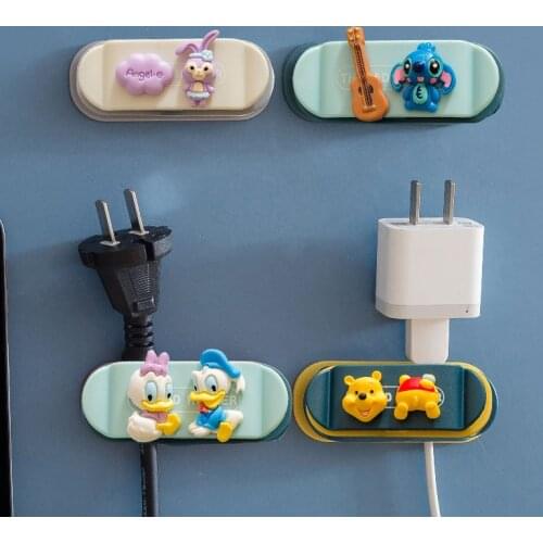 Disney Mickey Power Plug Hook Kitchen Data Cable Storage Cartoon Cute Desktop Cable Organizer Socket Cable Clamp Wall Holder