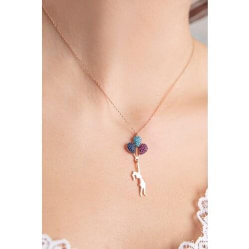Flying Balloon Figured Rose Lining Necklace for women desire Fashion Jewelry 925 Sterling Silver