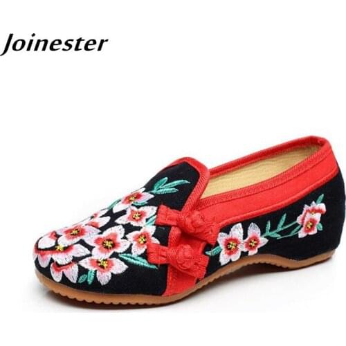 Spring Female Floral Embroidered Traditional Button Loafers Ladies Canvas Dress Shoes Vintage Dancing Flats for Women Moccasins