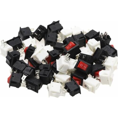 5/15pcs Mini Rocker Switch SPST Black and Red Snap in Switches Button AC 250V 3A /125V 6A 2 Pin I/O 10*15mm On-off Switch Rocker